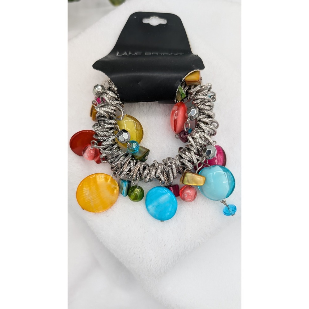 Lane Bryant Chunky Silver Metallic Charm Bracelet with Vibrant Colorful Beads